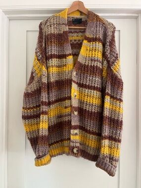 ASOS designs Chunky Striped Button-Front Cardigan Sweater - Yellow Brown L